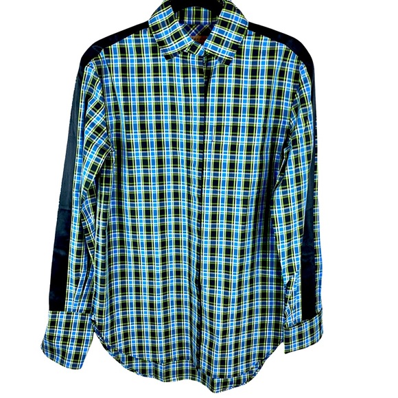 Burberry Saoirse Plaid Long Sleeve Silk Trim Button Shirt Azure Blue - Picture 4 of 16